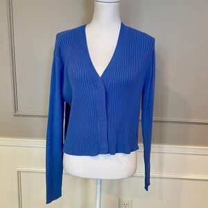 CAbi 6173 Slim Rib Cardigan blue Large cropped EUC Periwinkle long sleeve